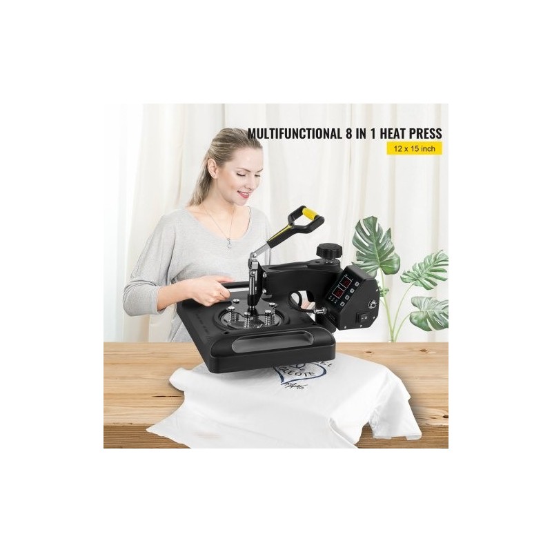 Lämpöprässilaite 29x38cm 8-toiminen 360-asteinen kääntyvä kaksoisputkilämmitys T-paidoille ja mukeille