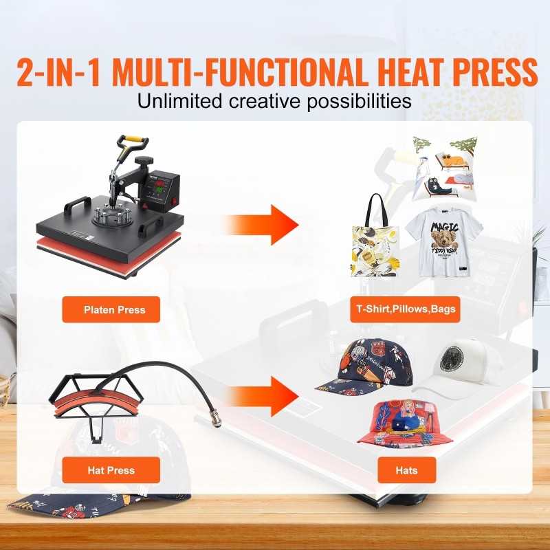 Kaksitoiminen kääntyvä lämpöprässi 38x38cm teflonpinnoite digitaalinen ohjaus lippalakkipuristin