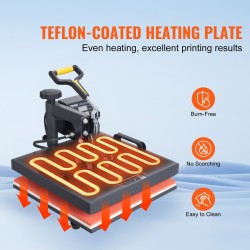 Kaksitoiminen kääntyvä lämpöprässi 38x38cm teflonpinnoite digitaalinen ohjaus lippalakkipuristin