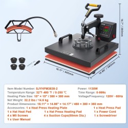 Kaksitoiminen kääntyvä lämpöprässi 38x38cm teflonpinnoite digitaalinen ohjaus lippalakkipuristin