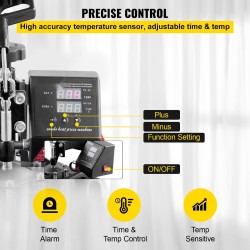 Lämpöprässi 25x30 cm kaksiosainen tasoprässi ja lippisprässi Teflon-pinnoitettu digitaalinen ohjaus