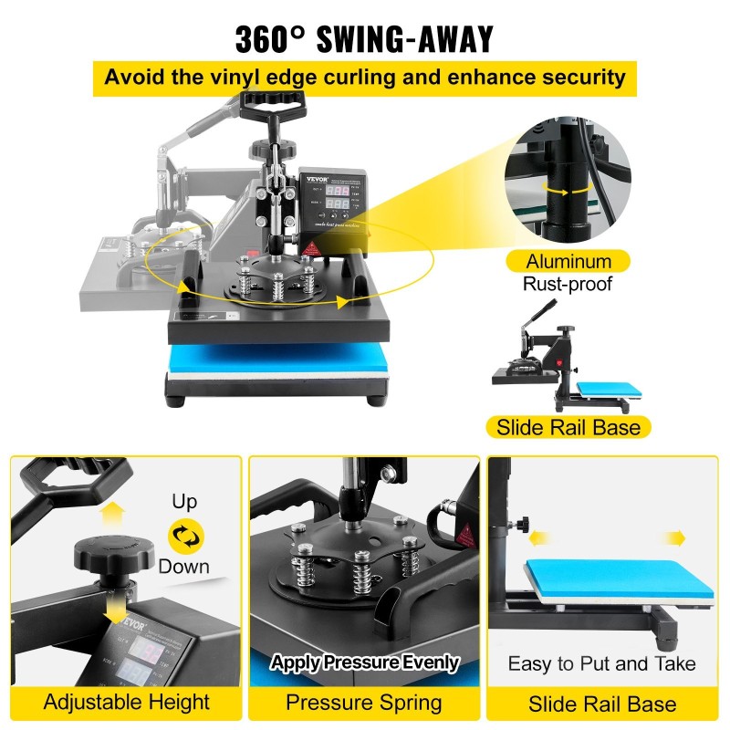 Lämpöprässi 25x30 cm kaksiosainen tasoprässi ja lippisprässi Teflon-pinnoitettu digitaalinen ohjaus