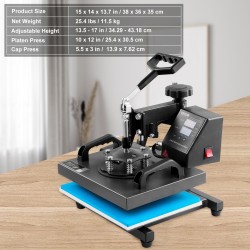 Lämpöprässi 25x30 cm kaksiosainen tasoprässi ja lippisprässi Teflon-pinnoitettu digitaalinen ohjaus