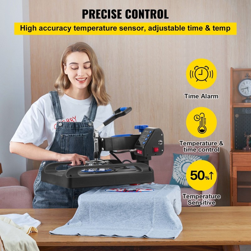 Lämpöprässi 38 x 38 cm lämmityslevy t-paidoille digitaalinen ajastin 360 asteen kääntyvä