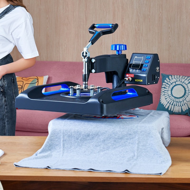 Lämpöprässi 38 x 38 cm lämmityslevy t-paidoille digitaalinen ajastin 360 asteen kääntyvä