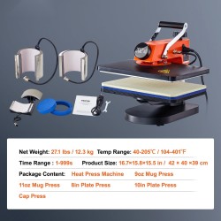 Monitoimilämpöprässi 12x15 tuumaa kuudella vaihtopäällä T-paitoihin hattuihin mukeihin