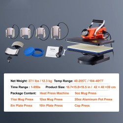 Lämpöprässi kahdeksantoiminen 12x15-tuumainen kääntyvä sublimaatio ja lämpösiirto