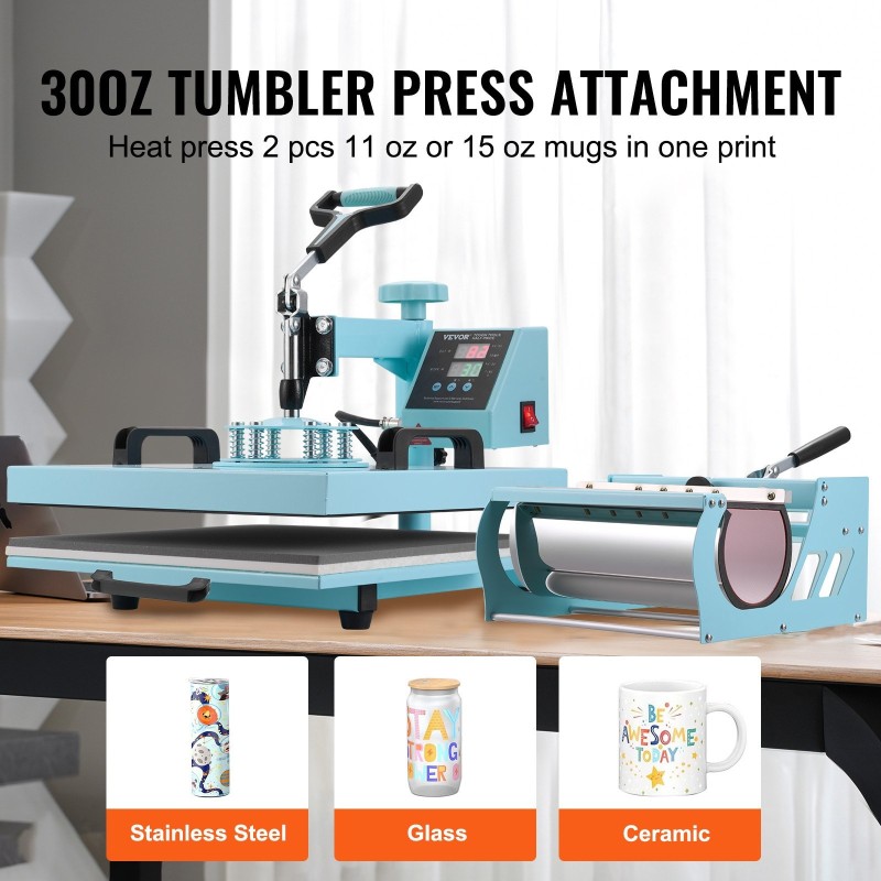 Lämpöprässi peltilevy alumiiniseos 380 x 380 mm 8-osainen lisäosilla T-paitoihin mukeille lippiksiin