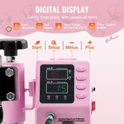 Lämpöprässi 300x250 mm kaksitoiminen tasoprässi ja lippaprässi pinkki