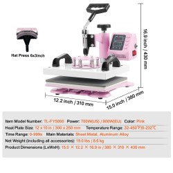 Lämpöprässi 300x250 mm kaksitoiminen tasoprässi ja lippaprässi pinkki