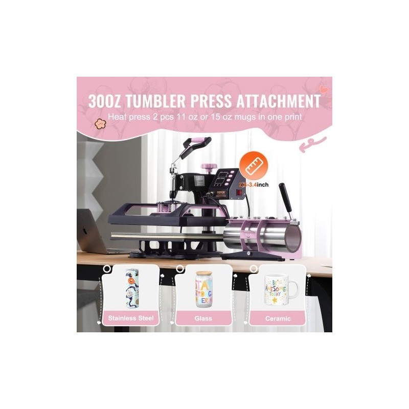 Monikäyttöinen lämpöprässi muovi alumiiniseos 290x380mm musta pinkki