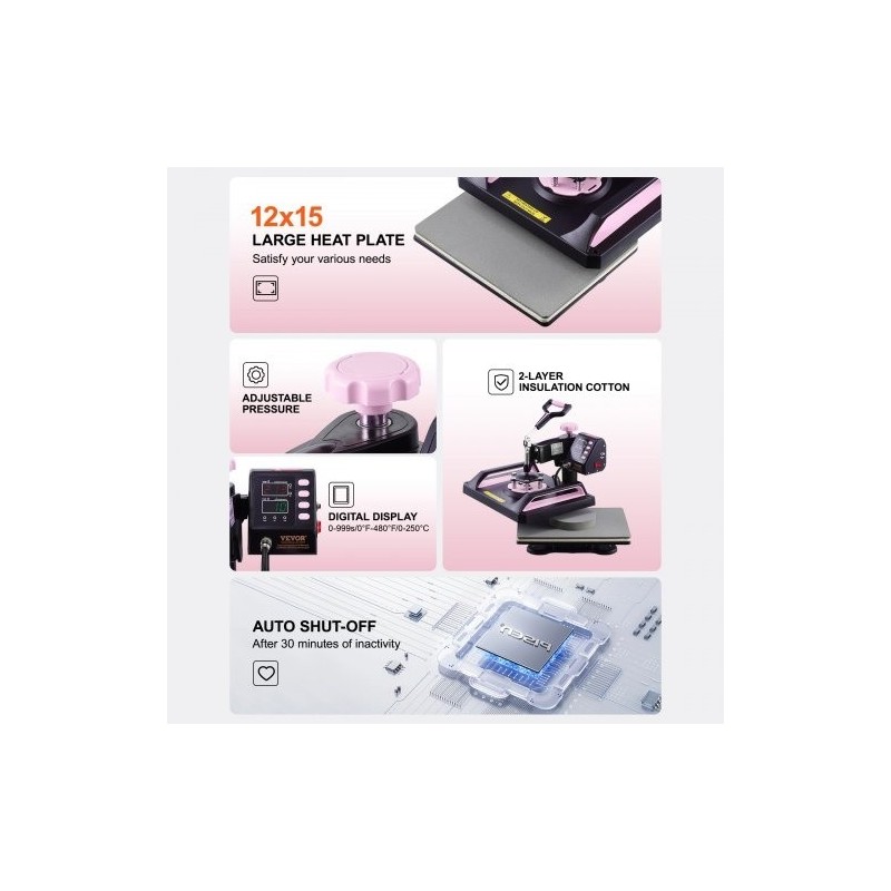 Monikäyttöinen lämpöprässi muovi alumiiniseos 290x380mm musta pinkki