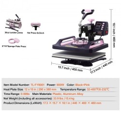 Monikäyttöinen lämpöprässi muovi alumiiniseos 290x380mm musta pinkki