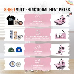 Lämpöprässi 380x380 mm viisitoiminen pakkaus vetolaatikolla mukiprässi kahdelle pinkki