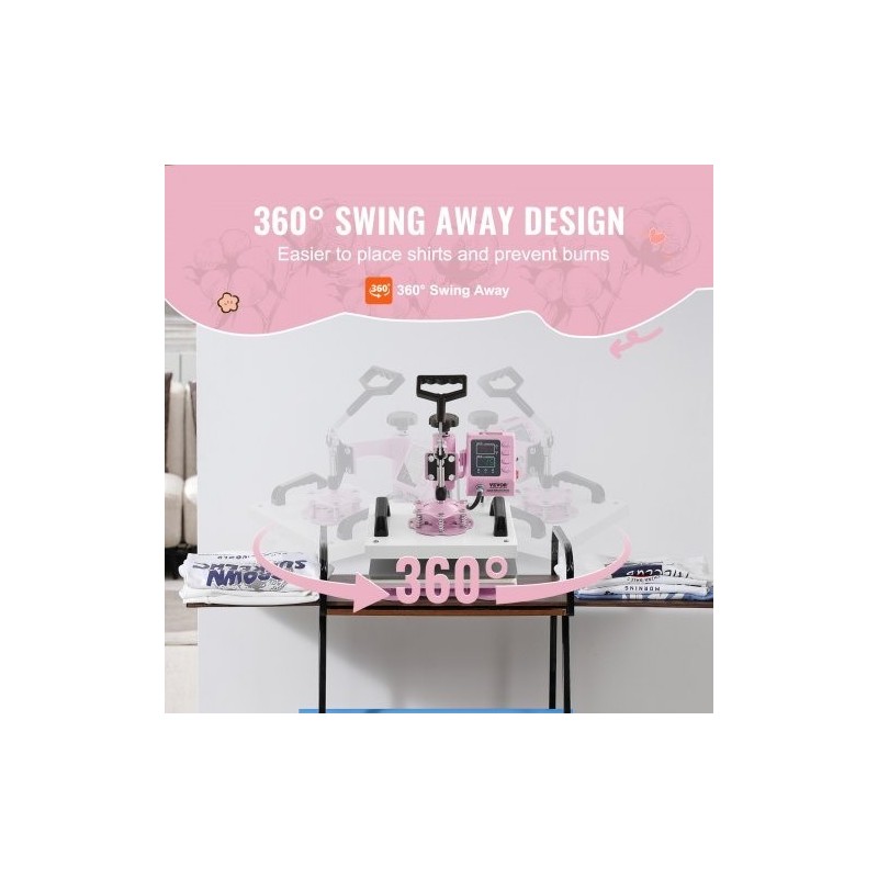 Lämpöprässilaite 300 x 250 mm pinkki T-paitojen ja tekstiilien painamiseen