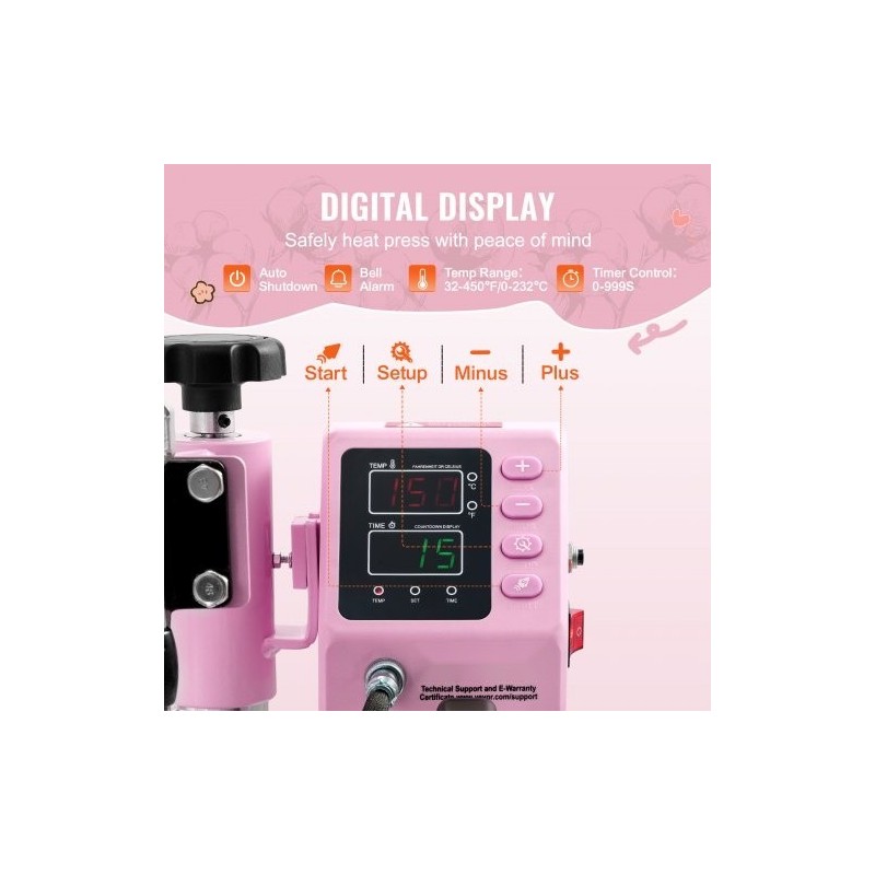 Lämpöprässilaite 300 x 250 mm pinkki T-paitojen ja tekstiilien painamiseen