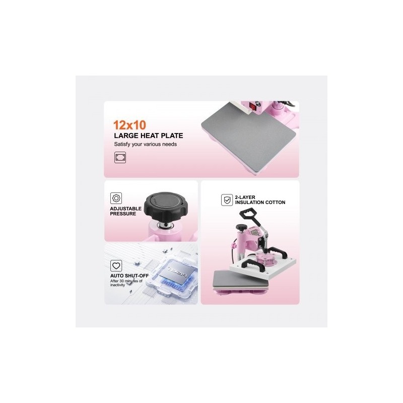 Lämpöprässilaite 300 x 250 mm pinkki T-paitojen ja tekstiilien painamiseen