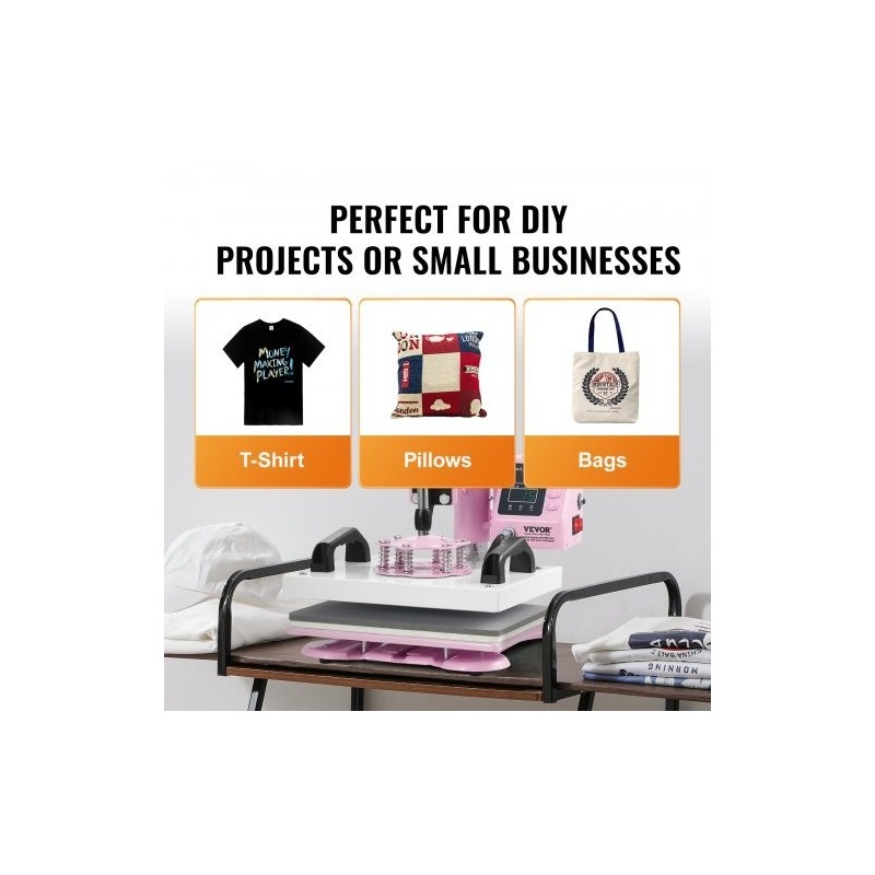 Lämpöprässilaite 300 x 250 mm pinkki T-paitojen ja tekstiilien painamiseen