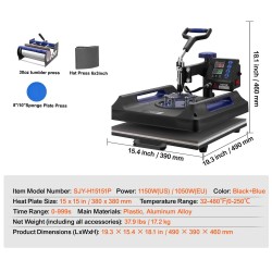 Lämpöprässi 5-toiminen 380 x 380 mm muovi alumiini muki ja tekstiilit