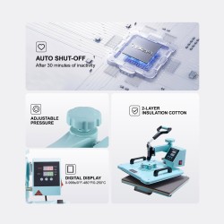 Lämpöprässikone levymetalli ja alumiiniseos 300 x 380 mm kaksitoiminen T-paitoihin ja lippalakkeihin