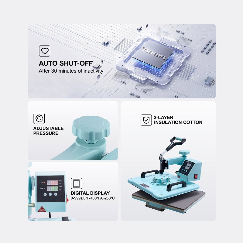 Lämpöprässikone levymetalli ja alumiiniseos 300 x 380 mm kaksitoiminen T-paitoihin ja lippalakkeihin