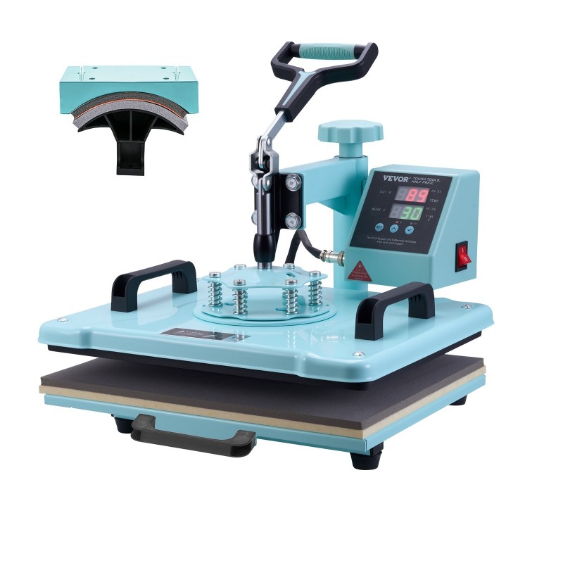 Lämpöprässikone levymetalli ja alumiiniseos 300 x 380 mm kaksitoiminen T-paitoihin ja lippalakkeihin