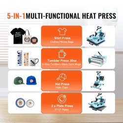 Lämpöprässi teräs alumiini 300 x 380 mm 8-osainen vaatteille ja mukeille vihreä