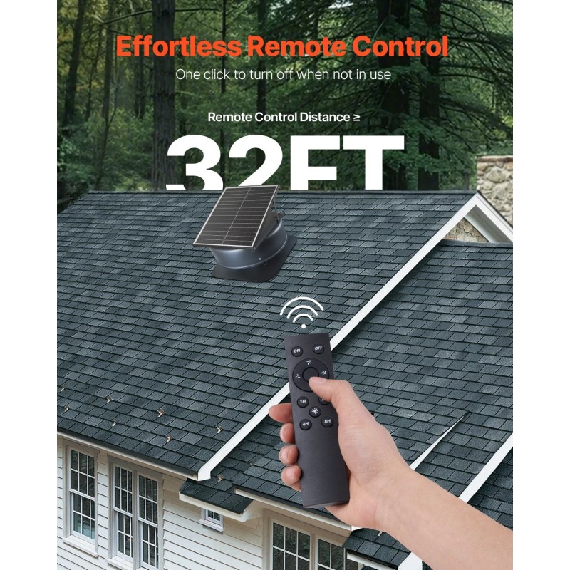 Ullakkotuuletin alumiiniseos 42 wattia aurinkokäyttöinen harjaton moottori termostaatti langaton kaukosäädin