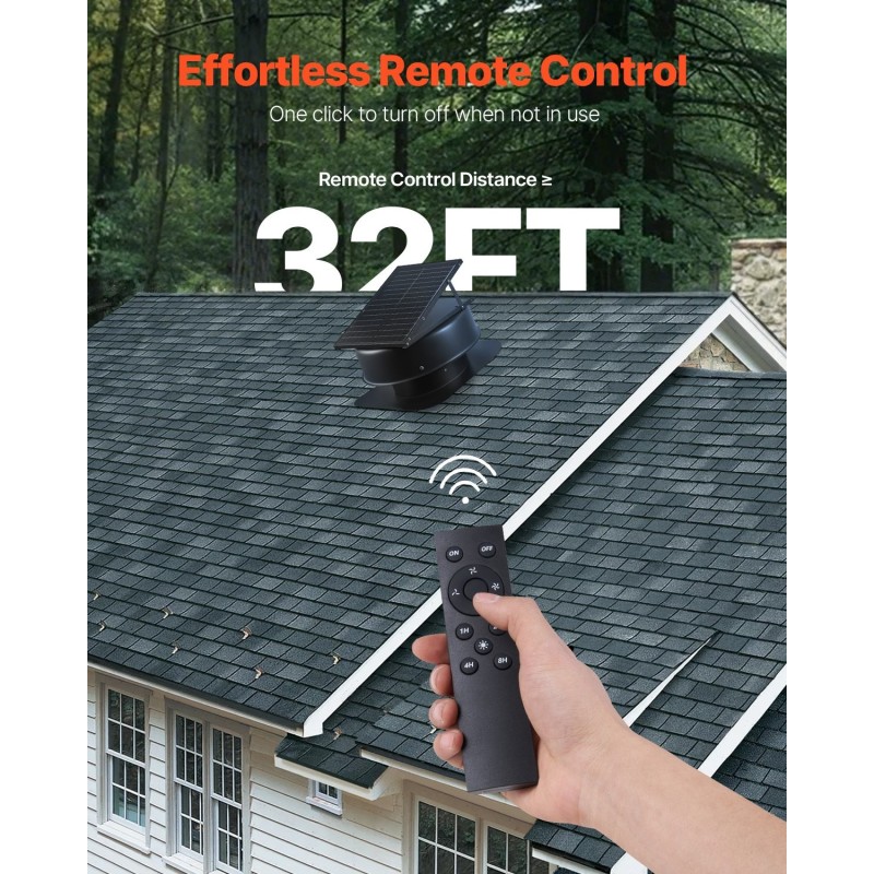 Kattotuulettaja aurinkokäyttöinen ullakolle 50 wattia alumiiniseos termostaatti savuanturi kaukosäädin