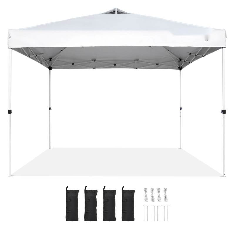 Pikapystytettävä juhlateltta 250D PU-kate hiiliteräsrunko 304,8 x 304,8 cm valkoinen kuljetuslaukku