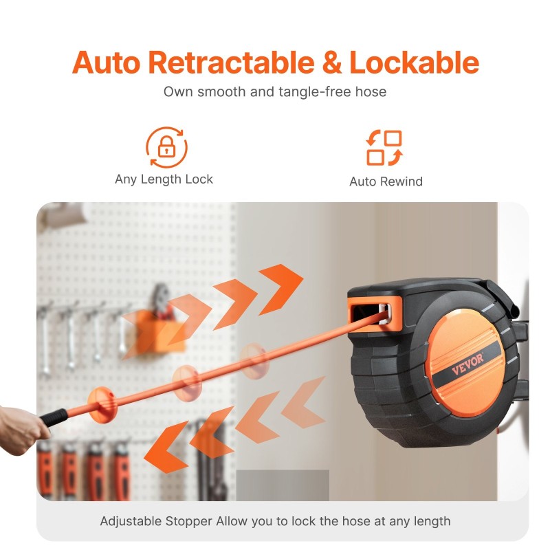 Sisäänkelautuva paineilmaletkukela 3/8-tuuma 15,24 m hybridi-polymeeriletku 300 PSI polypropeenikotelo