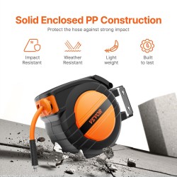 Sisäänkelautuva paineilmaletkukela 3/8-tuuma 15,24 m hybridi-polymeeriletku 300 PSI polypropeenikotelo