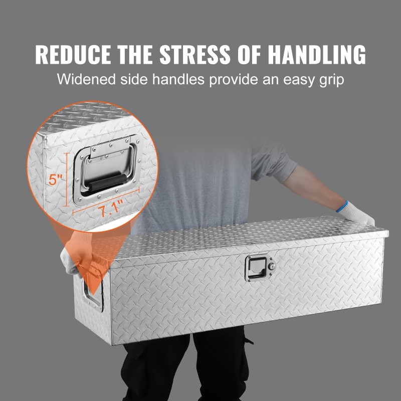 Työkalulaatikko alumiiniseoksesta 99×33×25 cm lava-autoihin hopea timanttikuvioitu