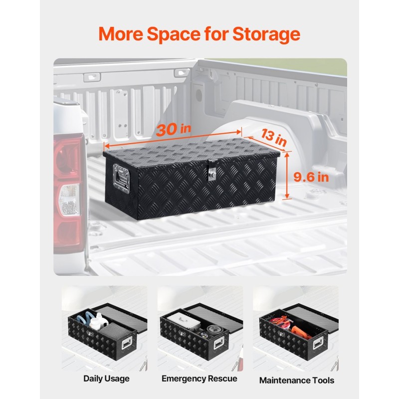 Työkalulaatikko alumiininen 762x330x244 mm musta sivukahvalla lukittava lavalle perävaunuun