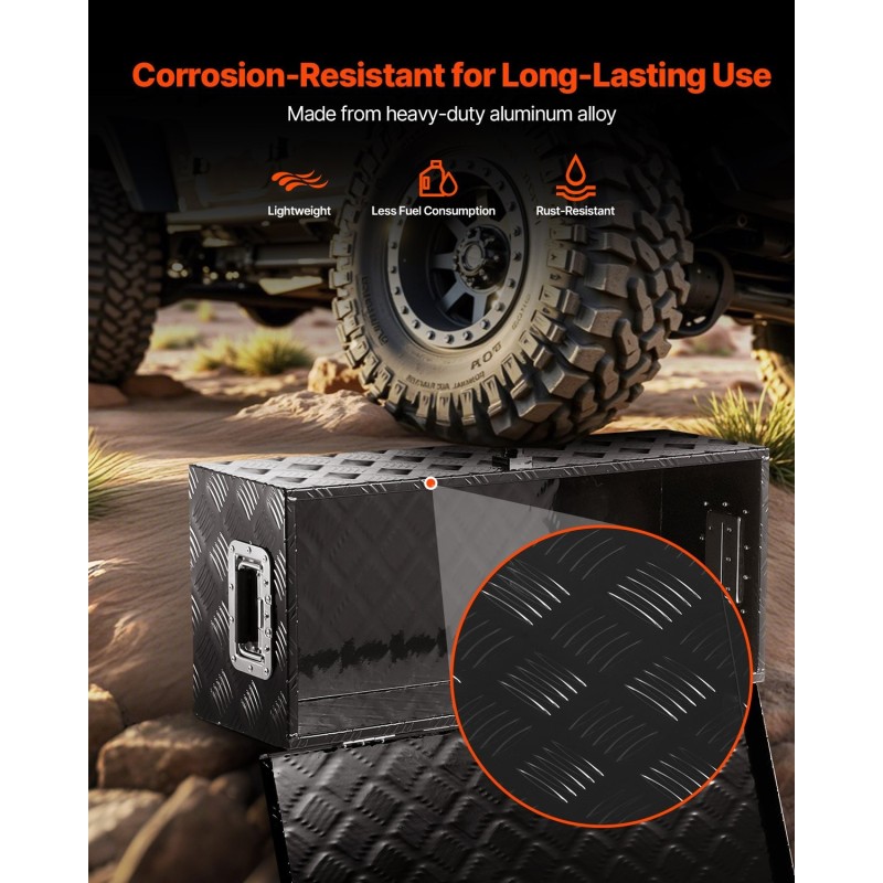 Työkalulaatikko alumiininen 762x330x244 mm musta sivukahvalla lukittava lavalle perävaunuun