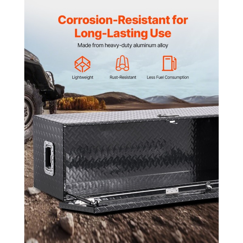 Työkalulaatikko alumiinista timanttikuvioitu lukolla ja sivukahvoilla 1244x381x381 mm musta