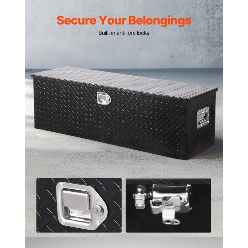 Työkalulaatikko alumiinista timanttikuvioitu lukolla ja sivukahvoilla 1244x381x381 mm musta
