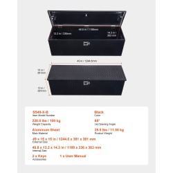 Työkalulaatikko alumiinista timanttikuvioitu lukolla ja sivukahvoilla 1244x381x381 mm musta