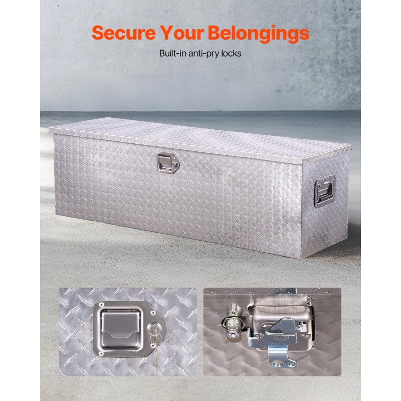 Alumiininen timanttikuvioitu työkalulaatikko 1244x381x381 mm pakettiautoon lukolla ja sivukahvalla