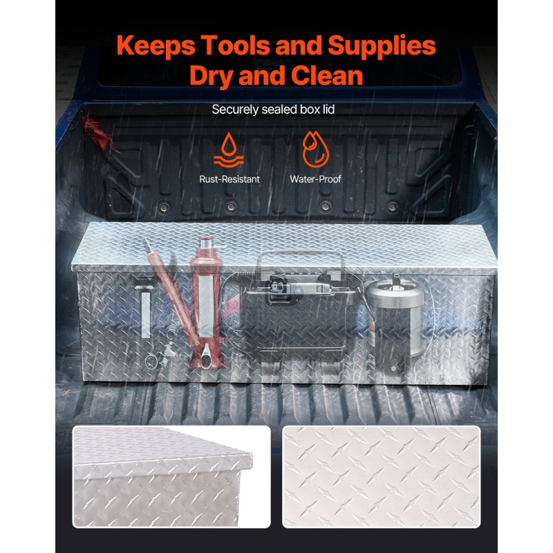 Alumiininen timanttikuvioitu työkalulaatikko 1244x381x381 mm pakettiautoon lukolla ja sivukahvalla