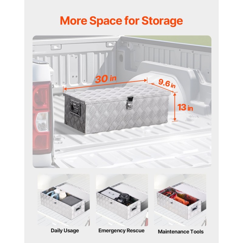 Työkalulaatikko alumiininen 30×13×9,6 tuumaa lukolla sivukahvoilla hopea