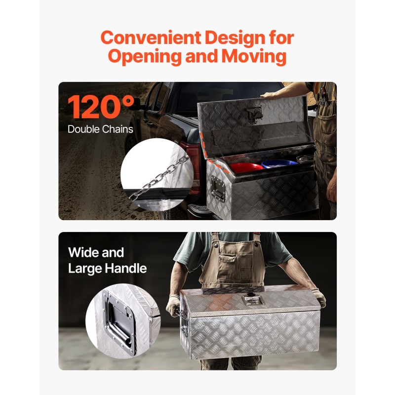 Raskaan käytön alumiininen työkalulaatikko 762x330x330 mm sivukahvolla T-lukolla