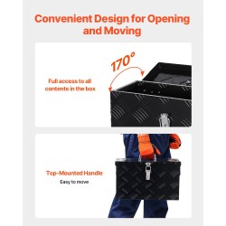 Alumiininen työkalulaatikko 406 x 190 x 254 mm musta sivukahvalla ja yläkahvalla