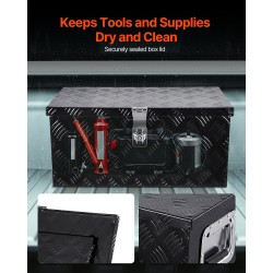 Alumiininen työkalulaatikko ajoneuvon lavalle 508x305x241 mm musta lukolla ja sivukahvalla