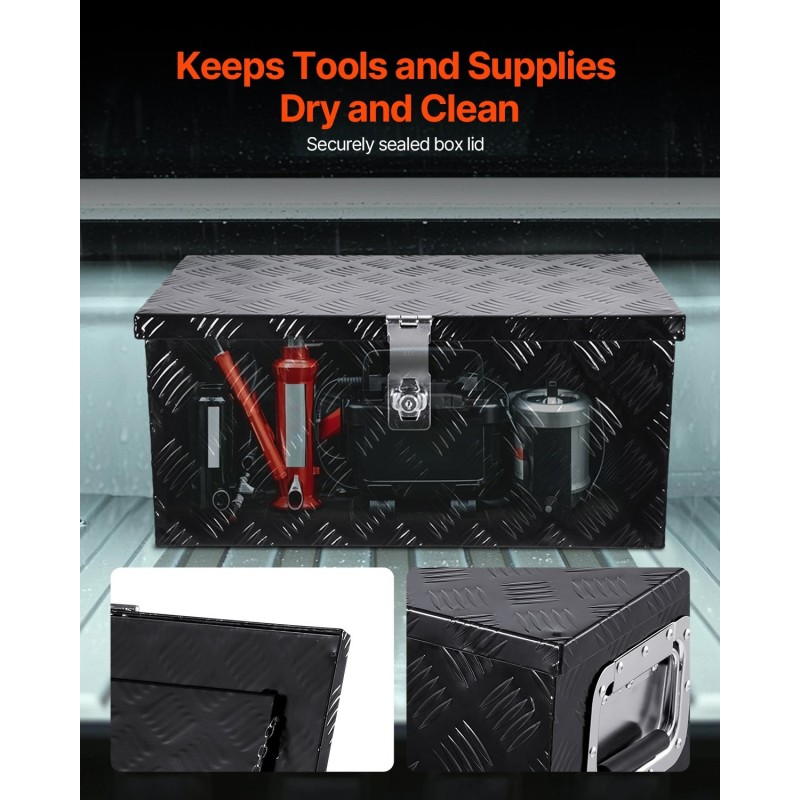 Alumiininen työkalulaatikko ajoneuvon lavalle 508x305x241 mm musta lukolla ja sivukahvalla