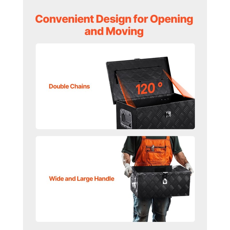 Alumiininen työkalulaatikko ajoneuvon lavalle 508x305x241 mm musta lukolla ja sivukahvalla