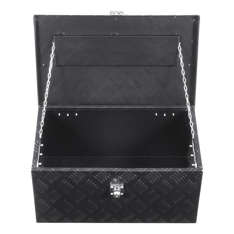 Alumiininen työkalulaatikko ajoneuvon lavalle 508x305x241 mm musta lukolla ja sivukahvalla