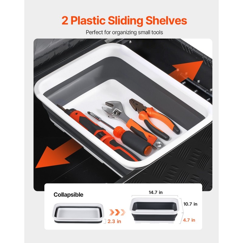 Työkalulaatikko alumiiniseoksesta musta 899 x 370 x 370 mm lukollinen liukuva hylly