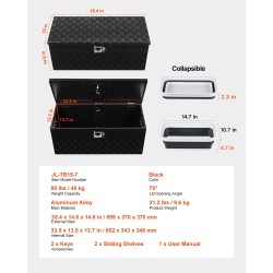 Työkalulaatikko alumiiniseoksesta musta 899 x 370 x 370 mm lukollinen liukuva hylly