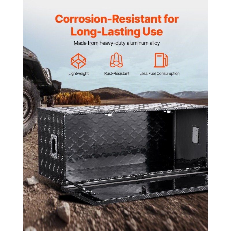 Alumiininen raidallinen työkalulaatikko lava-autoon 1219×495×445 mm lukolla sivukahvalla musta